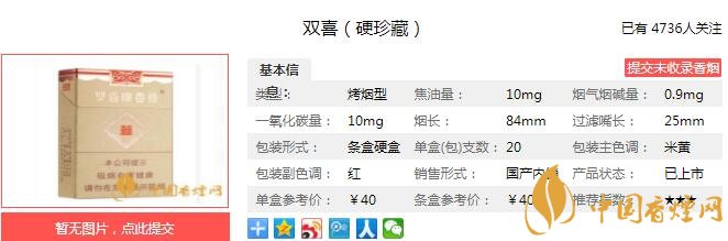 双喜（硬珍藏）香烟价格 双喜硬珍藏香烟多少钱一包？