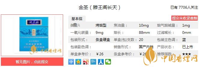 金圣滕王阁多少钱一包？金圣(滕王阁长天)价格-口感-参数分析