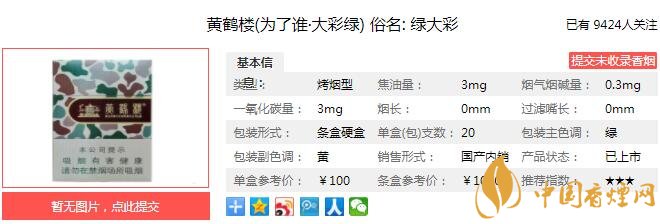 黄鹤楼为了谁·大彩多少钱一包？价格-口感-参数-包装