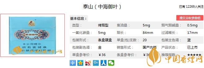 泰山中海御叶多少钱一包？价格-口感-参数-包装图